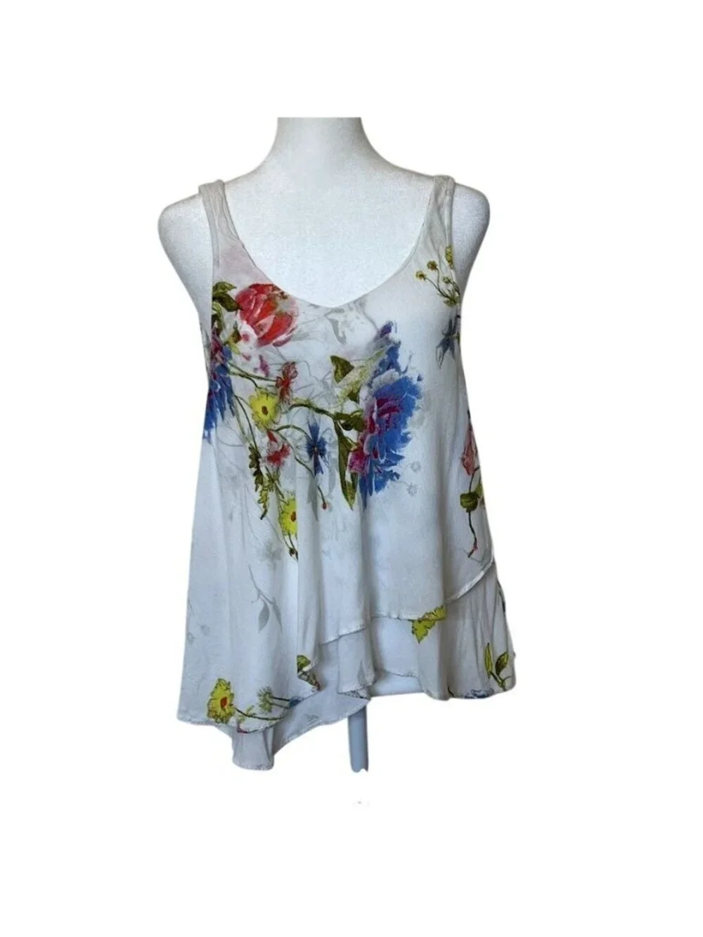 Free People Floral Fairycore Tank Top Cottagecore Ruffle Hem Boho Festival - Picture 2 of 10